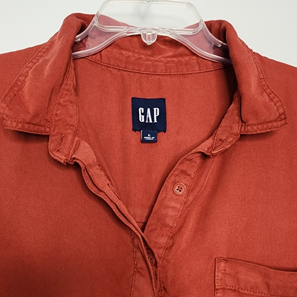 GAP Popover Brick Red Short Sleeve Shirt Dress Large - Picture 2 of 10